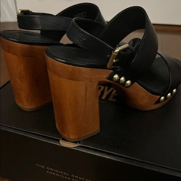 Frye Tori Black Leather Block Platform Heel Sandals 7.5 - Picture 3 of 8